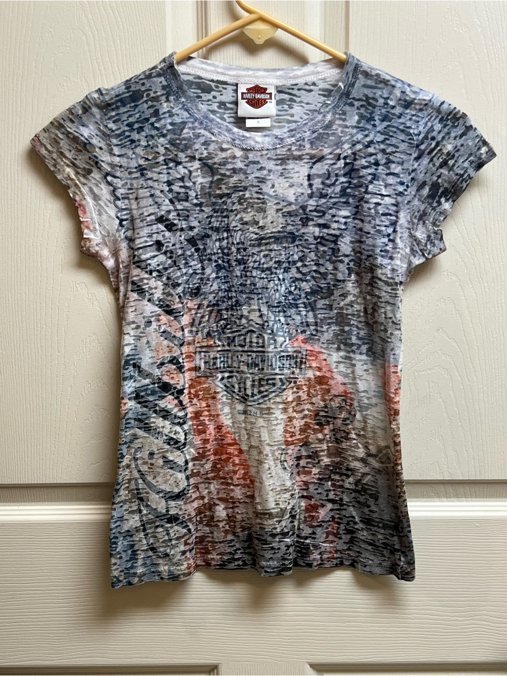 Rare Women’s Harley Davidson Thin Transparent Graphic T-Shirt, Size Small